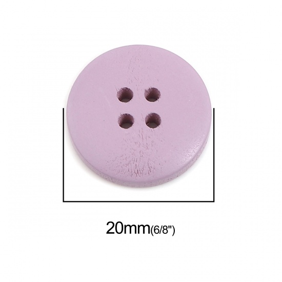 Immagine di Legno Bottone da Cucire Scrapbook Quattro Fori Tondo Viola Chiaro 20mm Dia, 50 Pz