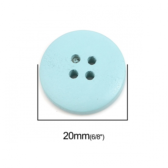 Immagine di Legno Bottone da Cucire Scrapbook Quattro Fori Tondo Bluastro 20mm Dia, 50 Pz