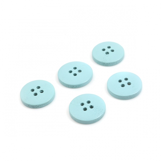 Picture of Wood Sewing Buttons Scrapbooking 4 Holes Round Cyan 20mm Dia., 50 PCs