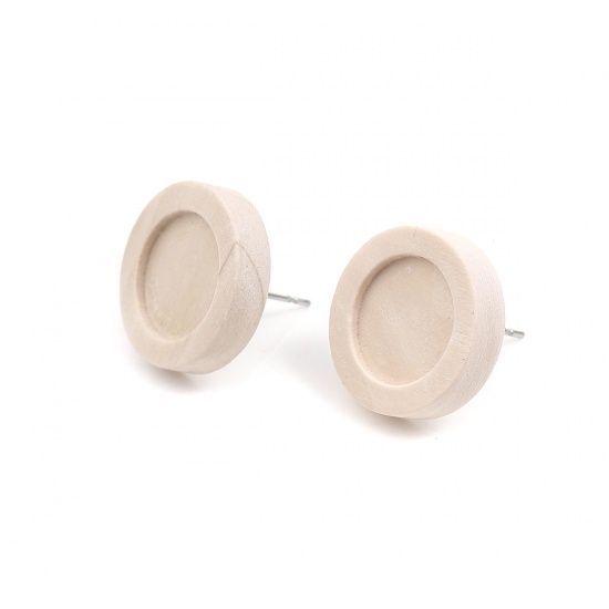 Picture of Stainless Steel Ear Post Stud Earrings Round Natural Cabochon Settings (Fits 12mm Dia.) 18mm Dia., Post/ Wire Size: (21 gauge), 1 Packet ( 10 PCs/Packet)
