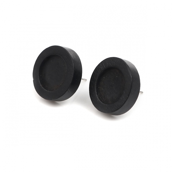 Picture of Stainless Steel Ear Post Stud Earrings Round Black Cabochon Settings (Fits 12mm Dia.) 18mm Dia., Post/ Wire Size: (21 gauge), 1 Packet ( 10 PCs/Packet)