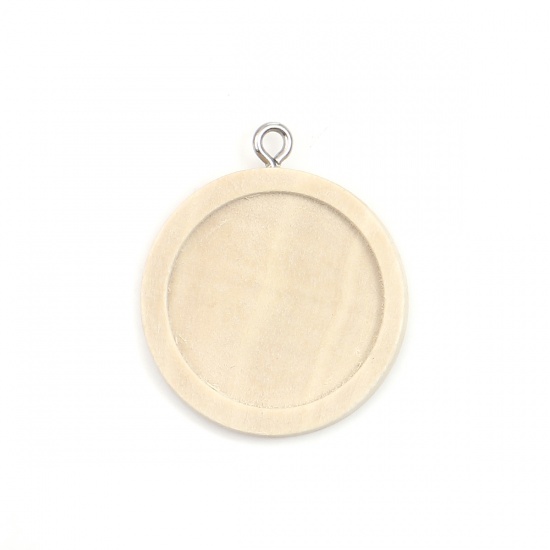 Picture of Stainless Steel Cabochon Settings Pendants Round Silver Tone Natural (Fits 20mm Dia.) 30mm x 25mm, 5 PCs