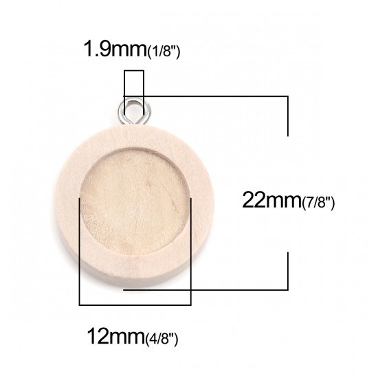 Immagine di Acciaio Inossidabile Basi per Cabochon Charms Tondo Naturale Tono Argento (Adatto 12mm) 22mm x 18mm, 5 Pz