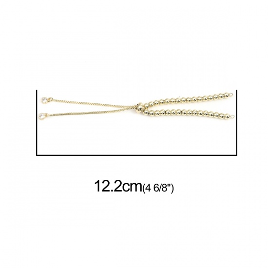 Picture of Brass Slider/Slide Extender Chain For Jewelry Necklace Bracelet Real Gold Plated Adjustable Clear Rhinestone 12.2cm(4 6/8") long, 1 Piece                                                                                                                     