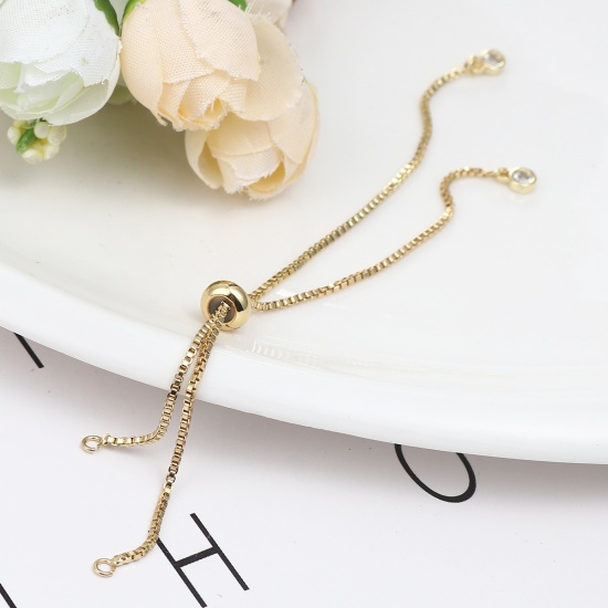 Picture of Brass Slider/Slide Extender Chain For Jewelry Necklace Bracelet Golden Adjustable Clear Rhinestone 12.2cm(4 6/8") long, 1 Piece                                                                                                                               