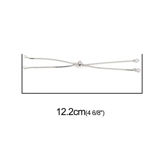Picture of Brass Slider/Slide Extender Chain For Jewelry Necklace Bracelet Platinum Color Adjustable Clear Rhinestone 12.2cm(4 6/8") long, 1 Piece                                                                                                                       