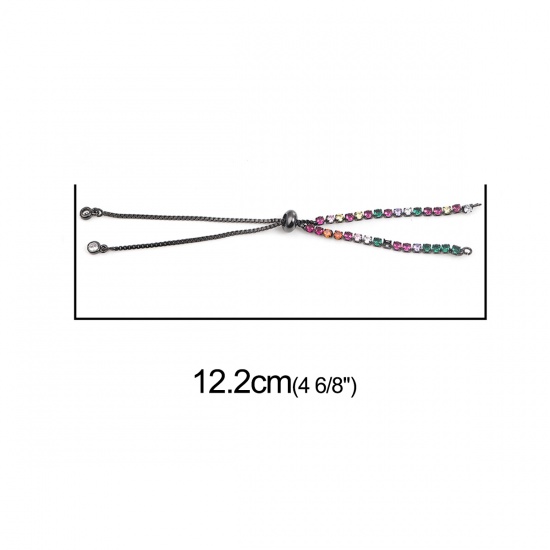 Picture of Brass Slider/Slide Extender Chain For Jewelry Necklace Bracelet Gunmetal Adjustable Multicolor Rhinestone 12.2cm(4 6/8") long, 1 Piece                                                                                                                        