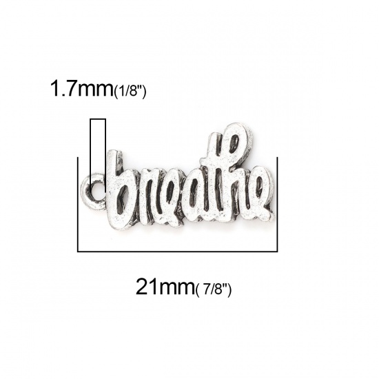 Picture of Zinc Based Alloy Charms Antique Silver Color Message " Breathe " 21mm x 11mm, 20 PCs