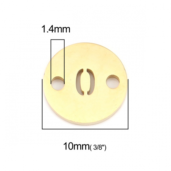 Picture of 304 Stainless Steel Connectors Round Gold Plated Number Message " 0 " 10mm Dia., 1 Piece
