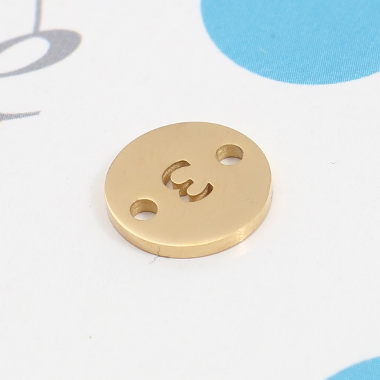 Picture of 304 Stainless Steel Connectors Round Gold Plated Number Message " 3 " 10mm Dia., 1 Piece