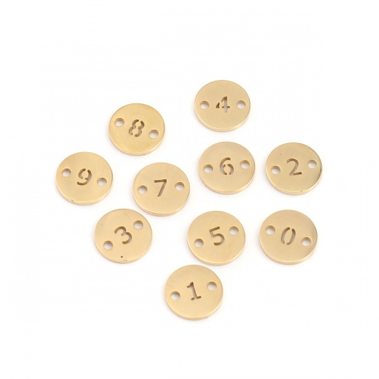 Picture of 304 Stainless Steel Connectors Round Gold Plated Number Message " 4 " 10mm Dia., 1 Piece