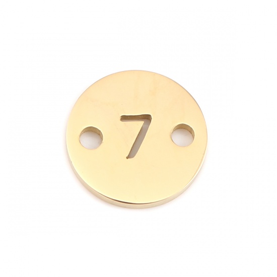 Picture of 304 Stainless Steel Connectors Round Gold Plated Number Message " 7 " 10mm Dia., 1 Piece