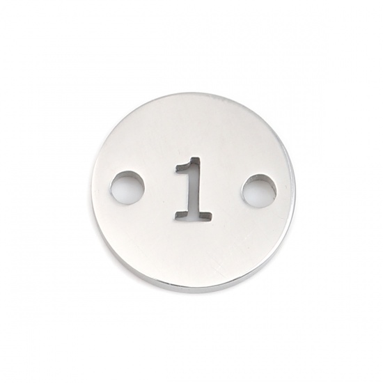 Picture of 304 Stainless Steel Connectors Round Silver Tone Number Message " 1 " 10mm Dia., 1 Piece