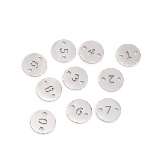 Picture of 304 Stainless Steel Connectors Round Silver Tone Number Message " 4 " 10mm Dia., 1 Piece