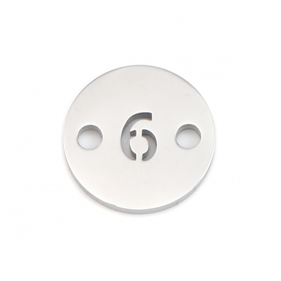 Picture of 304 Stainless Steel Connectors Round Silver Tone Number Message " 6 " 10mm Dia., 1 Piece