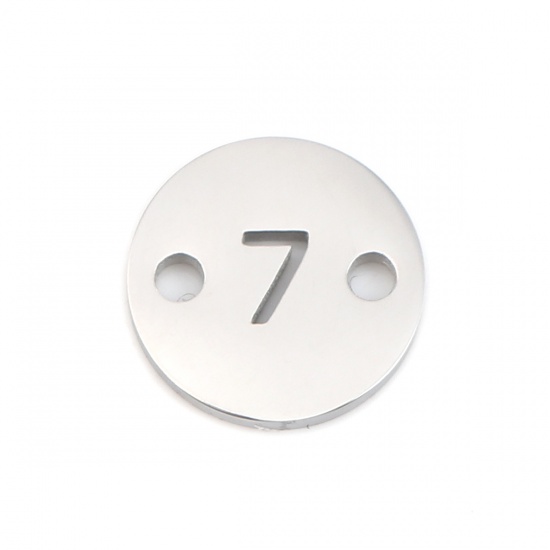 Picture of 304 Stainless Steel Connectors Round Silver Tone Number Message " 7 " 10mm Dia., 1 Piece