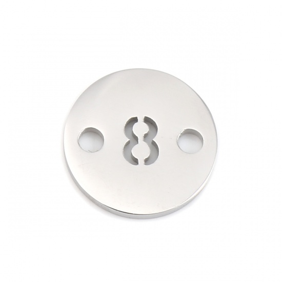 Picture of 304 Stainless Steel Connectors Round Silver Tone Number Message " 8 " 10mm Dia., 1 Piece