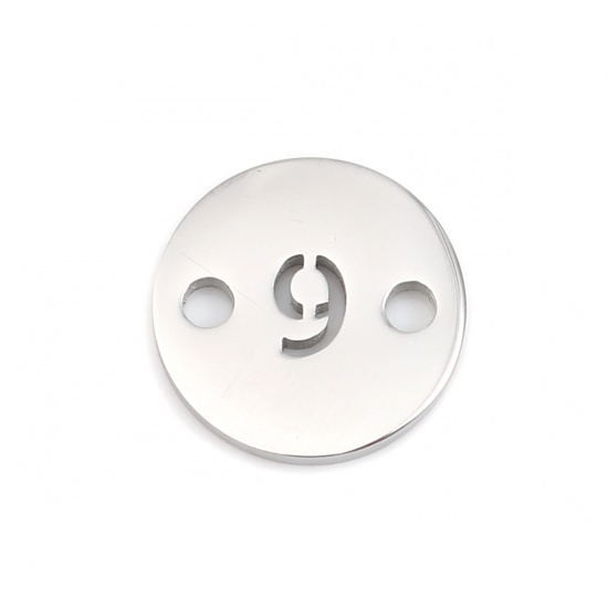 Picture of 304 Stainless Steel Connectors Round Silver Tone Number Message " 9 " 10mm Dia., 1 Piece