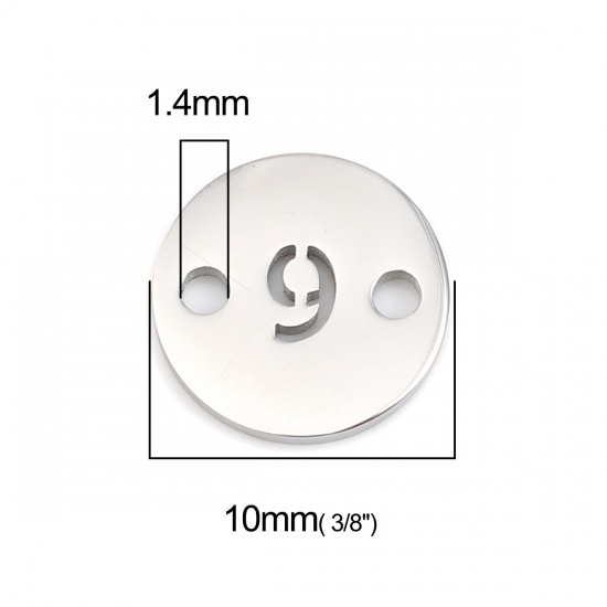 Picture of 304 Stainless Steel Connectors Round Silver Tone Number Message " 9 " 10mm Dia., 1 Piece