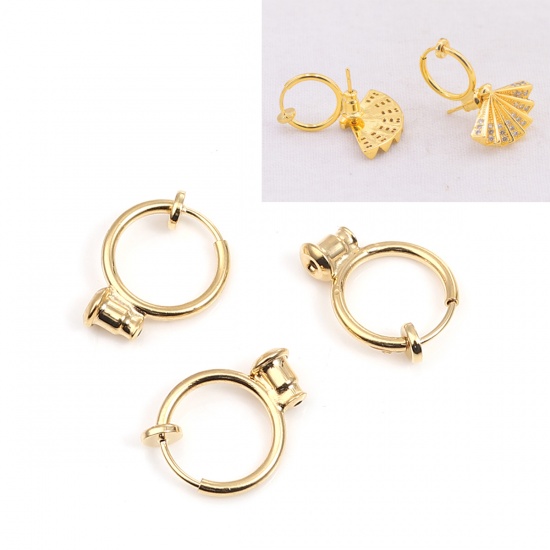 Picture of Brass Non Piercing Clip-on Earring Converter Turn Any Stud Into Clip-on Gold Plated Round 18mm x 13mm, 10 PCs                                                                                                                                                 