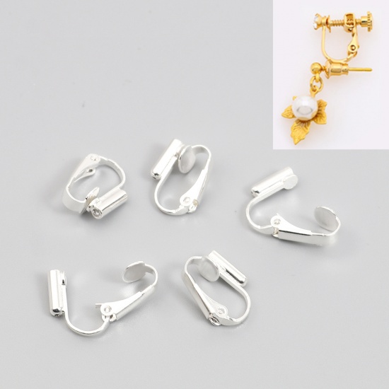 Picture of Copper Non Piercing Clip-on Earring Converter Turn Any Stud Into Clip-on Silver Plated U-shaped 16mm x 12mm, 10 PCs