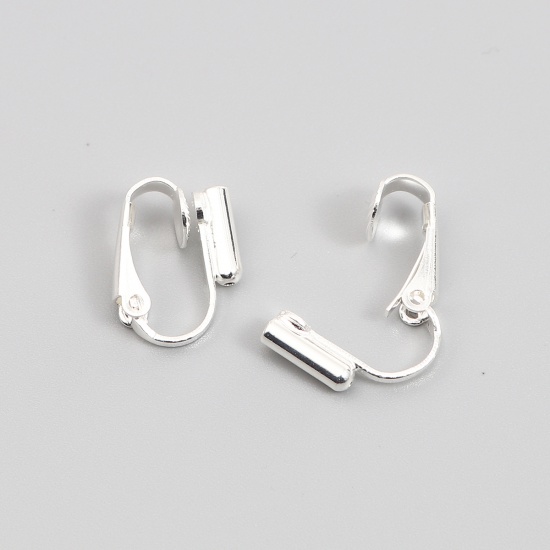 Picture of Brass Non Piercing Clip-on Earring Converter Turn Any Stud Into Clip-on Silver Plated U-shaped 16mm x 12mm, 10 PCs                                                                                                                                            