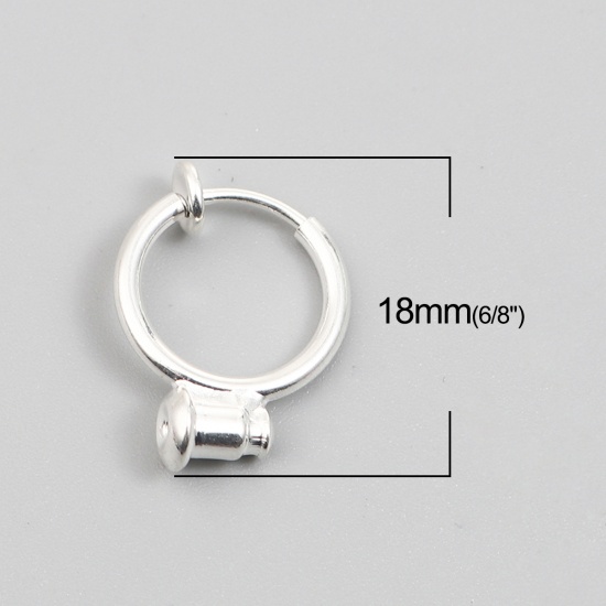 Picture of Brass Non Piercing Clip-on Earring Converter Turn Any Stud Into Clip-on Silver Plated Round 18mm x 13mm, 10 PCs                                                                                                                                               