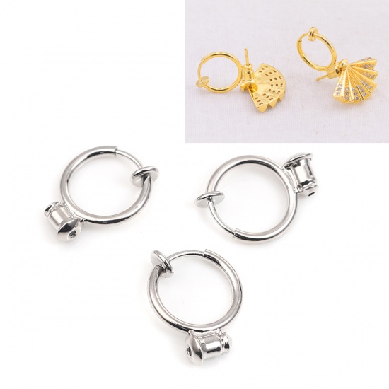 Picture of Brass Non Piercing Clip-on Earring Converter Turn Any Stud Into Clip-on Silver Tone Round 18mm x 13mm, 10 PCs                                                                                                                                                 