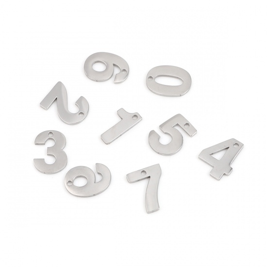 Picture of 304 Stainless Steel Charms Number Silver Tone Message " 0 " 12mm x 9mm, 1 Piece