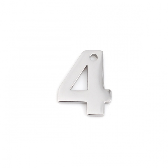 Picture of 304 Stainless Steel Charms Number Silver Tone Message " 4 " 12mm x 9mm, 1 Piece