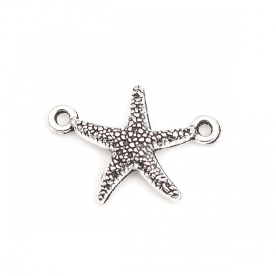 Immagine di Lega di Zinco Gioielli Oceanici Connettore Accessori Stella di Mare Argento Antico 19mm x 13mm, 100 Pz