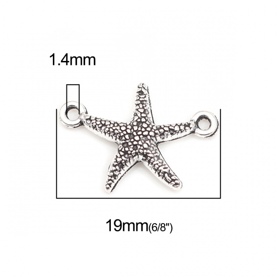 Immagine di Lega di Zinco Gioielli Oceanici Connettore Accessori Stella di Mare Argento Antico 19mm x 13mm, 100 Pz