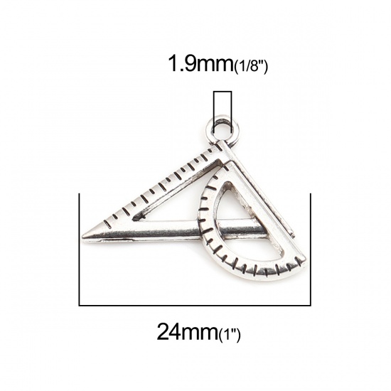 Picture of Zinc Based Alloy College Jewelry Charms Ruler Antique Silver Color 24mm x 17mm, 50 PCs