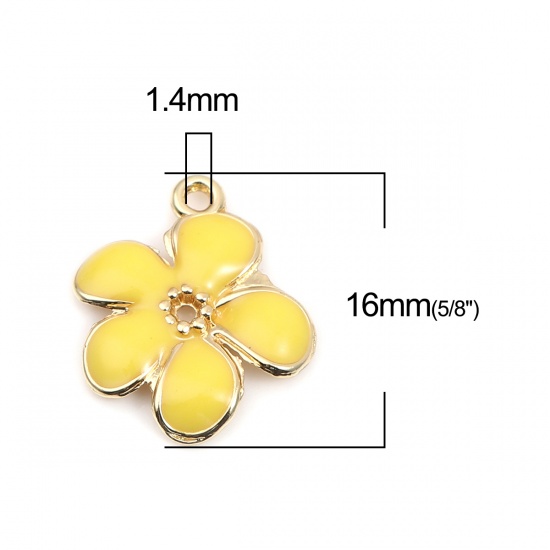 Picture of Zinc Based Alloy Charms Daisy Flower Gold Plated Yellow Enamel 16mm x 16mm, 10 PCs