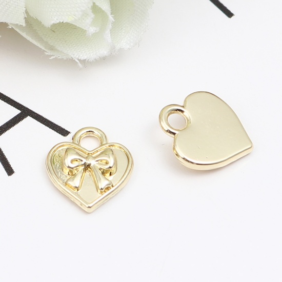 Picture of Zinc Based Alloy Valentine's Day Charms Heart Gold Plated Bowknot 10mm x 9mm, 20 PCs