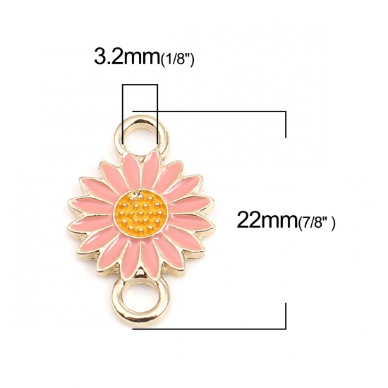 Picture of Zinc Based Alloy Connectors Daisy Flower Gold Plated Peach Pink Enamel 22mm x 14mm, 10 PCs