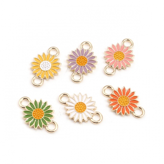 Picture of Zinc Based Alloy Connectors Daisy Flower Gold Plated Peach Pink Enamel 22mm x 14mm, 10 PCs
