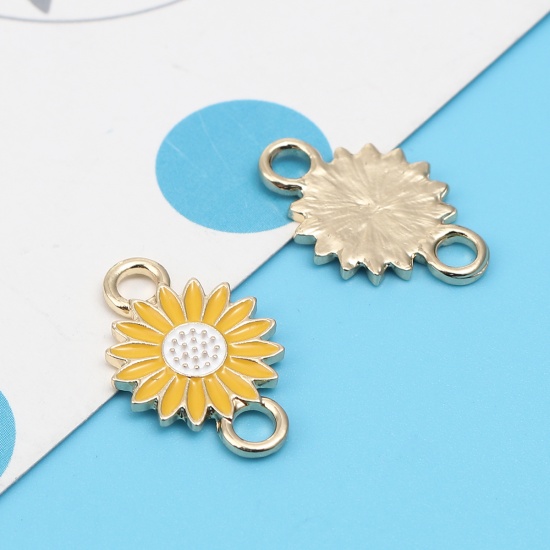 Picture of Zinc Based Alloy Connectors Daisy Flower Gold Plated Yellow Enamel 22mm x 14mm, 10 PCs