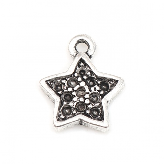 Picture of Zinc Based Alloy Galaxy Charms Star Antique Silver Color (Can Hold ss3 Pointed Back Rhinestone) 12mm x 10mm, 30 PCs