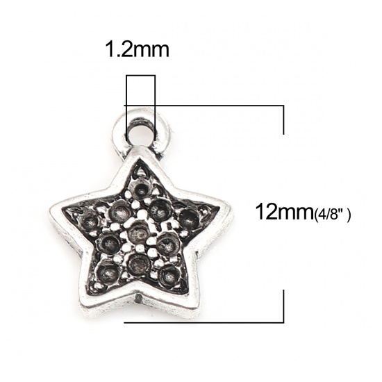 Picture of Zinc Based Alloy Galaxy Charms Star Antique Silver Color (Can Hold ss3 Pointed Back Rhinestone) 12mm x 10mm, 30 PCs