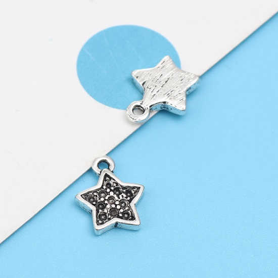 Picture of Zinc Based Alloy Galaxy Charms Star Antique Silver Color (Can Hold ss3 Pointed Back Rhinestone) 12mm x 10mm, 30 PCs