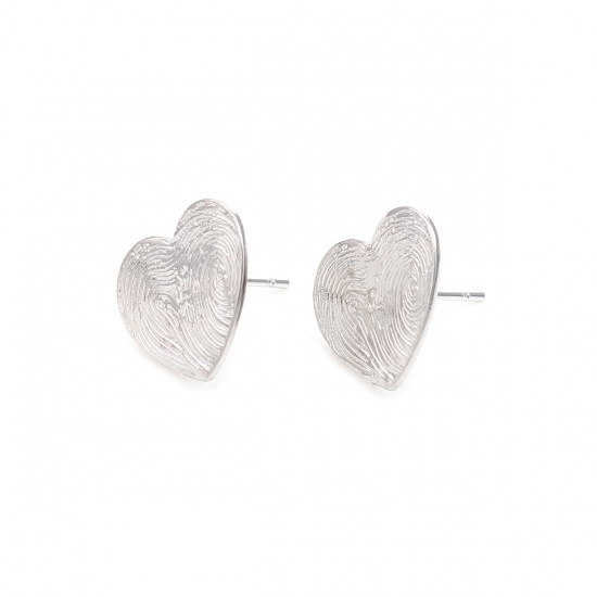 Immagine di Lega di Zinco San Valentino Orecchini a Perno Tappi di Orecchini Cuore Tono Argento Intagliato Disegno W / Tappi 14mm x 14mm, Diametro Filo: (20 misura), 2 Paia