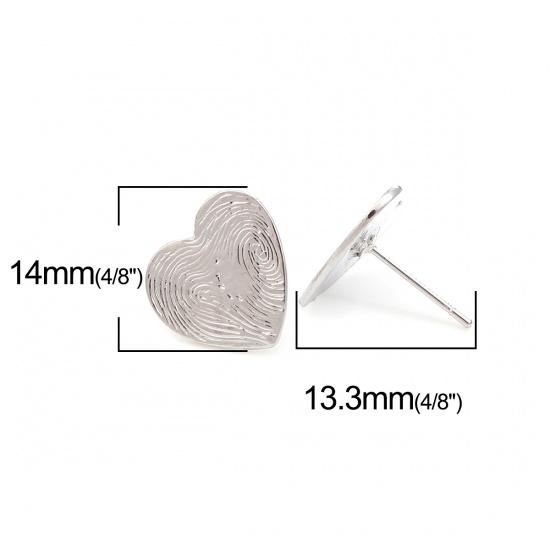 Immagine di Lega di Zinco San Valentino Orecchini a Perno Tappi di Orecchini Cuore Tono Argento Intagliato Disegno W / Tappi 14mm x 14mm, Diametro Filo: (20 misura), 2 Paia