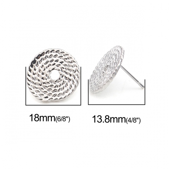 Immagine di Lega di Zinco Orecchini a Perno Tappi di Orecchini Tondo Tono Argento W / Tappi 18mm x 17mm, Diametro Filo: (20 misura), 2 Paia