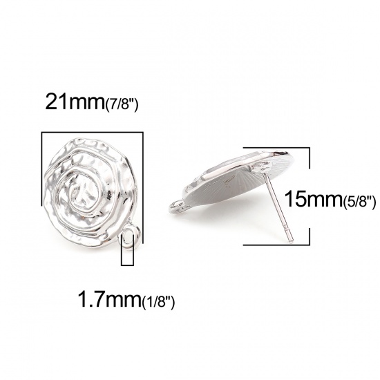 Immagine di Lega di Zinco Orecchini a Perno Tappi di Orecchini Conchiglia Tono Argento W/ Loop 21mm x 17mm, Diametro Filo: (20 misura), 4 Pz