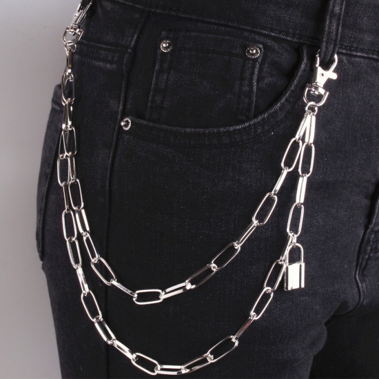 Picture of Body Belly Chain Paperclip Chains Necklace Lock Silver Tone 53cm, 1 Piece