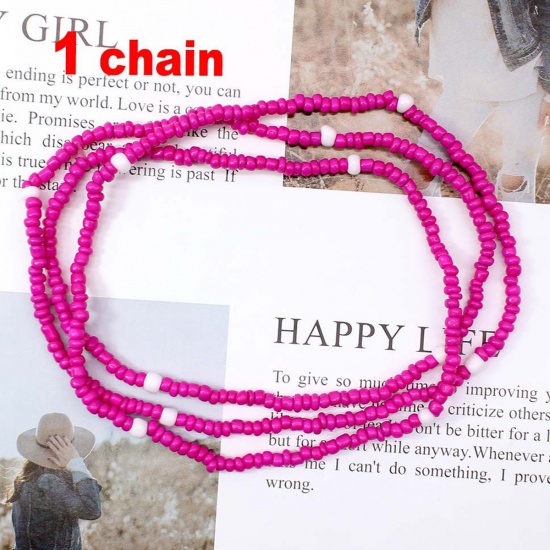Picture of Boho Chic Bohemia Beaded Layered Body Waist Belly Chain Necklace Fuchsia Handmade 80cm(31 4/8") long, 1 Piece