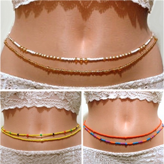 Picture of Boho Chic Bohemia Beaded Layered Body Waist Belly Chain Necklace Red Handmade 80cm(31 4/8") long, 1 Piece