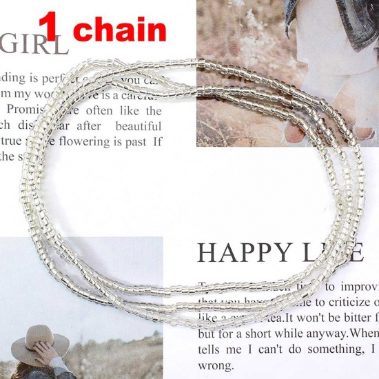 Picture of Boho Chic Bohemia Beaded Layered Body Waist Belly Chain Necklace Transparent Clear Handmade 80cm(31 4/8") long, 1 Piece