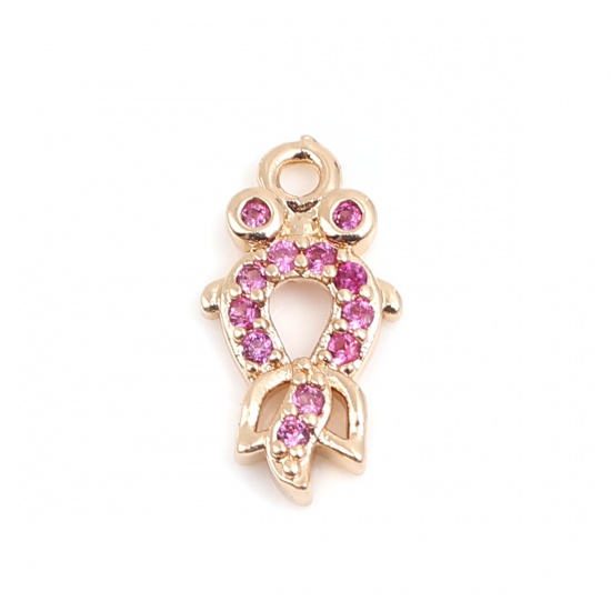 Picture of Zinc Based Alloy & Glass Micro Pave Charms Goldfish Gold Plated Fuchsia Rhinestone 13mm x 7mm, 5 PCs